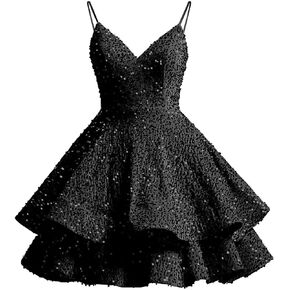 Eightale Sequin Sparkly Homecoming Dress Tiered 2024 Short Teens Spaghetti Straps Prom Cocktail Graduation Dress