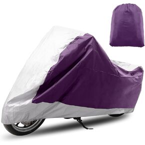 X AUTOHAUX Motorcycle Cover for Harley Davidson for Honda for Suzuki All Season Waterproof Sun Protection Motorbike Cover Fits Up to 96.46'' Motorcycles Vehicle Cover XL Purple Silver Tone