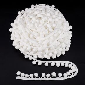 PH PandaHall 20 Yards/ 18.3m Large Pom Poms Balls Fringe Trim, 13mm Round Pompoms Ball Triangle Connect Tassel Trim White Ribbon Fringe Tassel Lace for DIY Craft Sewing Home Clothes Pillow