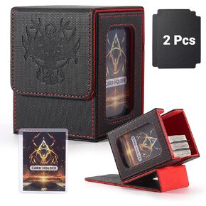 MTG Commander Deck Box Emblem Embossed Logo with Commander Display, PU Leather Card Storage Case 100+ Double-Sleeved Cards, Magnetic Closure, TCG, CCG, Magic Card Deck Box (Orange Baal)