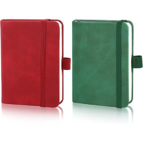 2 Pack Mini Notebooks, 3.15 ×4.33 Inch Pocket Notebook Small Leather Notebooks, Hardcover Pocket Journal Tiny Notebook for Men, 100 Sheets Thick Lined Paper per Notepad (Red, Green)