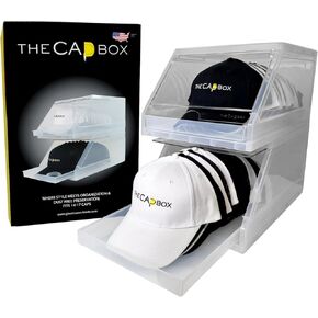 The CapBox 2.0 (2 Pack Clear) Hat Organizer for Baseball Caps, Stackable Sliding Tray Hat Rack & Hat Holder Hat Hanger Cap Storage Container 2 Yr. Warranty Fits 12-17 Caps Sliding Tray & Stopper