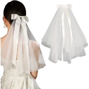 1Pcs Elegant White Wedding Bow Veil Fashionable Bride Veil with Bow Bachelorette Party Veil Perfect for Wedding and Betrothed Timeless Tulle Hair Clip Veil