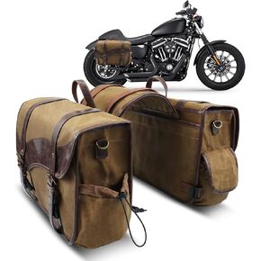 NICECNC Motorcycle Saddle Bags, Vintage Oil Waxed Canvas Motorcycle Saddlebags, Motorcycle Panniers Side Throw Over Saddle Bags Compatible with Harley Honda Suzuki Yamaha Adventure Street Glide Brown