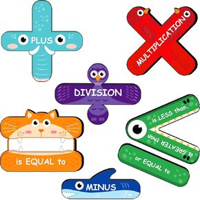 7 Pieces Math Signs Magnetic for Elementary, Math Symbols Greater Than/Less Than/Equal to Alligator, Plus, Minus Animal Teacher Tools Must Have for Classroom School Supplies Decorations