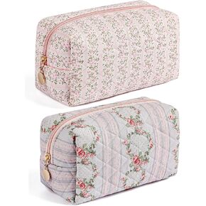 Makeup Bag Travel Cosmetic Bag for Women Girls, Zipper Make Up Pouch, Floral Flowers Toiletry Organizer Makeup, Portable Storage Bag, Cosmetic Travel Cloth Bag (Pink)