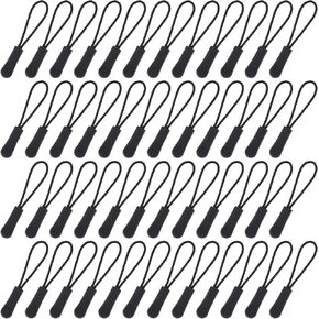 OIIKI 60PCS Black Zipper Pull Replacement, Upgraded Zipper Pulls Tab, Zipper Cord Extension Fixer for Jackets, Backpack, Bags, Clothing, Luggage