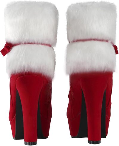 Carkuolary Women's Winter Red Fur Christmas Bow Decor Side Zipper Ankle Boots in Saudi Arabia