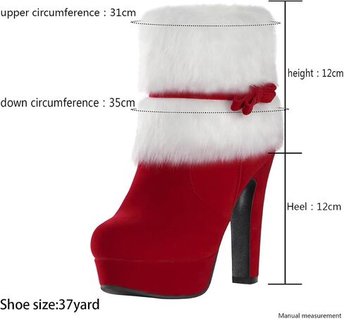 Carkuolary Women's Winter Red Fur Christmas Bow Decor Side Zipper Ankle Boots in Saudi Arabia