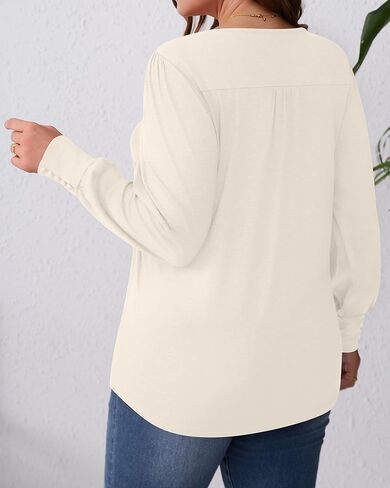 Ficerd Women's Plus Size Puff Long Sleeve Tops Pleated Crew Neck Tunic Shirts Dressy Loose Blouses Fall Winter T-Shirts 1X-5X in Saudi Arabia