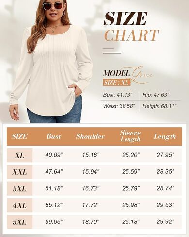Ficerd Women's Plus Size Puff Long Sleeve Tops Pleated Crew Neck Tunic Shirts Dressy Loose Blouses Fall Winter T-Shirts 1X-5X in Saudi Arabia