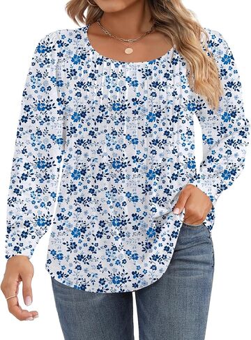 Ficerd Women's Plus Size Puff Long Sleeve Tops Pleated Crew Neck Tunic Shirts Dressy Loose Blouses Fall Winter T-Shirts 1X-5X in Saudi Arabia