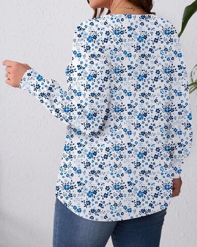 Ficerd Women's Plus Size Puff Long Sleeve Tops Pleated Crew Neck Tunic Shirts Dressy Loose Blouses Fall Winter T-Shirts 1X-5X in Saudi Arabia