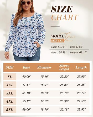 Ficerd Women's Plus Size Puff Long Sleeve Tops Pleated Crew Neck Tunic Shirts Dressy Loose Blouses Fall Winter T-Shirts 1X-5X in Saudi Arabia
