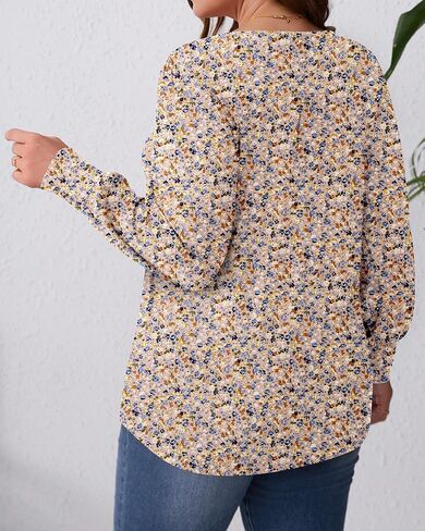 Ficerd Women's Plus Size Puff Long Sleeve Tops Pleated Crew Neck Tunic Shirts Dressy Loose Blouses Fall Winter T-Shirts 1X-5X in Kuwait