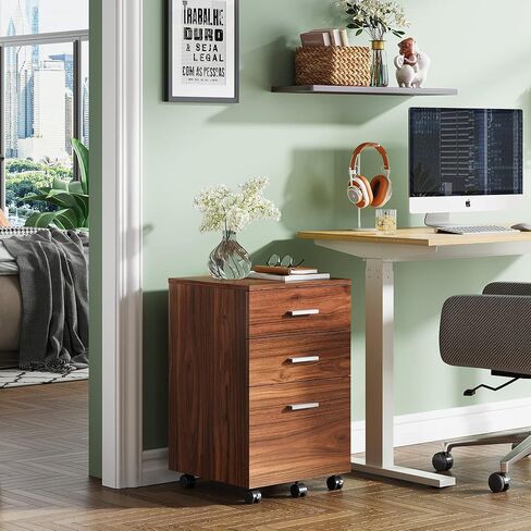 خزانة ملفات متنقلة ذات 3 أدراج من DEVAISE، خزانة ملفات خشبية تناسب حجم A4 أو Letter للمكتب المنزلي، خشب الجوز in Kuwait