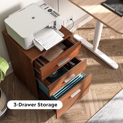خزانة ملفات متنقلة ذات 3 أدراج من DEVAISE، خزانة ملفات خشبية تناسب حجم A4 أو Letter للمكتب المنزلي، خشب الجوز in Kuwait