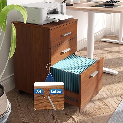خزانة ملفات متنقلة ذات 3 أدراج من DEVAISE، خزانة ملفات خشبية تناسب حجم A4 أو Letter للمكتب المنزلي، خشب الجوز in Kuwait