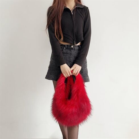 Faux Fur Hobo Bag for Women Large Shoulder Bag Cute Fluffy Tote Bag Plush Handbag Y2K Furry Purse in Saudi Arabia