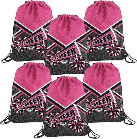 6 Pcs Cheer Drawstring Backpack Cheerleading Drawstring Bag Cheer Accessories Gifts for Cheerleaders (RoseRed) in Saudi Arabia