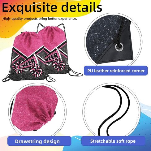 6 Pcs Cheer Drawstring Backpack Cheerleading Drawstring Bag Cheer Accessories Gifts for Cheerleaders (RoseRed) in Saudi Arabia