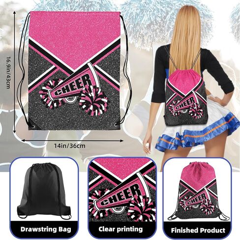6 Pcs Cheer Drawstring Backpack Cheerleading Drawstring Bag Cheer Accessories Gifts for Cheerleaders (RoseRed) in Saudi Arabia