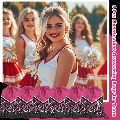6 Pcs Cheer Drawstring Backpack Cheerleading Drawstring Bag Cheer Accessories Gifts for Cheerleaders (RoseRed) in Saudi Arabia