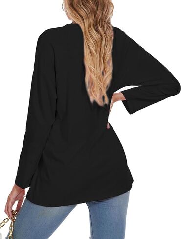 تي شيرت نسائي كبير الحجم برقبة دائرية تي شيرت فضفاض بأكمام طويلة تونك 2024 تي شيرت مريح من القطن للاستراحة in Kuwait