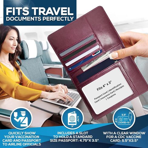 Ciana Passport Holder Cover Wallet RFID Blocking Leather Card Case with Vaccine Card Slot Travel Accessories for Women & Men (Maroon) in Kuwait