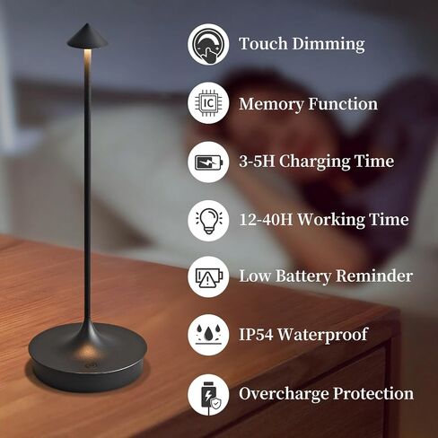 Cordless Table Lamp Rechargeable LED Battery Operated 4000mAh Table Lamp Touch Dimmable Lamp Outdoor Waterproof Portable Wireless Table Light for Dining Restaurant Bar Indoor/Outdoor Use(Black-2PC) in Kuwait