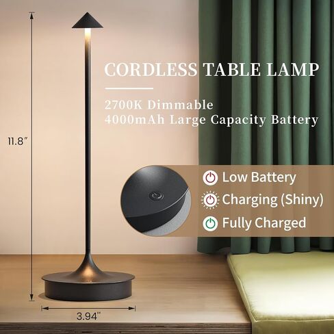 Cordless Table Lamp Rechargeable LED Battery Operated 4000mAh Table Lamp Touch Dimmable Lamp Outdoor Waterproof Portable Wireless Table Light for Dining Restaurant Bar Indoor/Outdoor Use(Black-2PC) in Kuwait