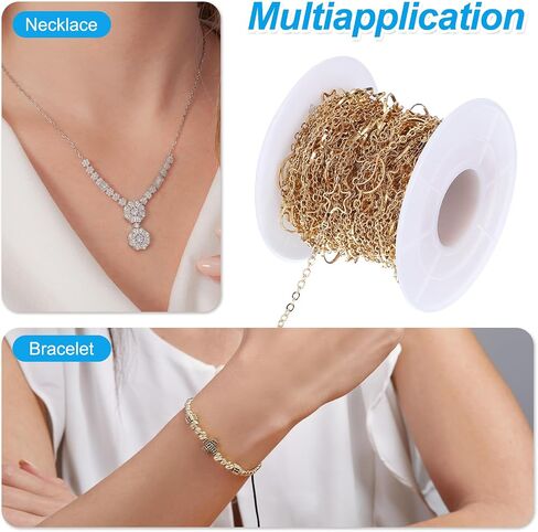 PATIKIL Copper Jewelry Chain, 33Ft Star Moon Link Cable Chains for Necklace Earring Bracelet Findings Jewelry Making Trucker Hat Chains, Gold in Saudi Arabia