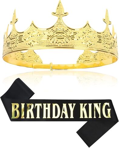 CIEHER King Crown & 30th Birthday Sash for Men，30th Birthday Crowns for Men Vintage Baroque Crown King Tiara 30th Birthday King Crown, 30th Birthday Gifts For Men, 30th Birthday Decorations Men in Kuwait