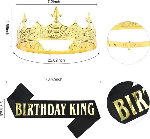 CIEHER King Crown & 30th Birthday Sash for Men，30th Birthday Crowns for Men Vintage Baroque Crown King Tiara 30th Birthday King Crown, 30th Birthday Gifts For Men, 30th Birthday Decorations Men in Kuwait