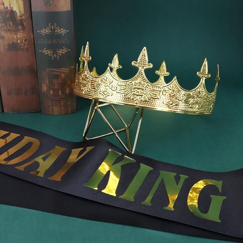 CIEHER King Crown & 30th Birthday Sash for Men，30th Birthday Crowns for Men Vintage Baroque Crown King Tiara 30th Birthday King Crown, 30th Birthday Gifts For Men, 30th Birthday Decorations Men in Kuwait