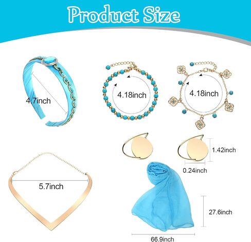 Arabian Princess Costume Accessories Halloween Dress Up Accessories for Women Headband Choker Earrings Blue Cape in Saudi Arabia