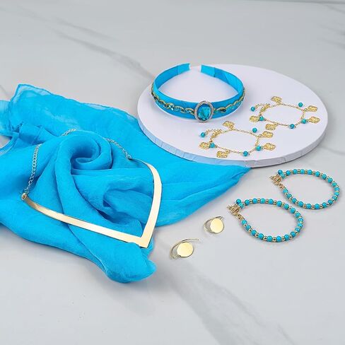 Arabian Princess Costume Accessories Halloween Dress Up Accessories for Women Headband Choker Earrings Blue Cape in Saudi Arabia