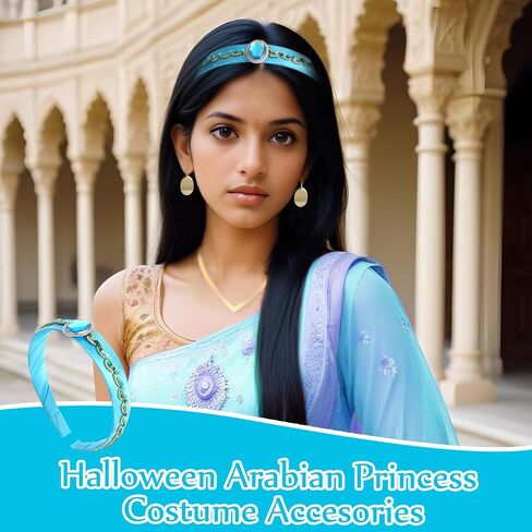 Arabian Princess Costume Accessories Halloween Dress Up Accessories for Women Headband Choker Earrings Blue Cape in Saudi Arabia