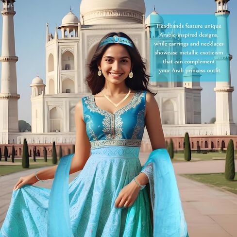 Arabian Princess Costume Accessories Halloween Dress Up Accessories for Women Headband Choker Earrings Blue Cape in Saudi Arabia