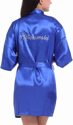 Women's Satin Kimono Short Robe for Bridesmaid Wedding Party Getting Ready Robes with Rhinestones Dressing Gown in Saudi Arabia