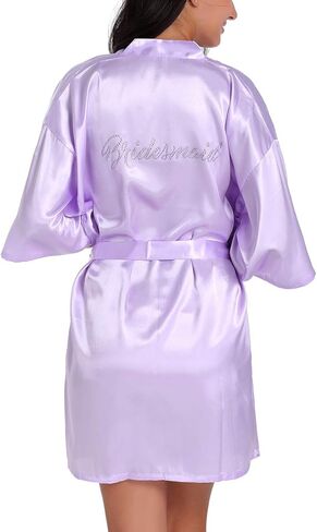Women's Satin Kimono Short Robe for Bridesmaid Wedding Party Getting Ready Robes with Rhinestones Dressing Gown in Saudi Arabia