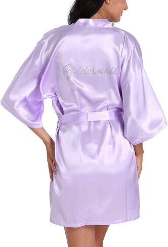 Women's Satin Kimono Short Robe for Bridesmaid Wedding Party Getting Ready Robes with Rhinestones Dressing Gown in Saudi Arabia