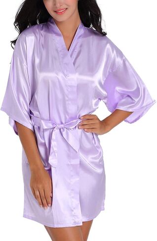 Women's Satin Kimono Short Robe for Bridesmaid Wedding Party Getting Ready Robes with Rhinestones Dressing Gown in Saudi Arabia