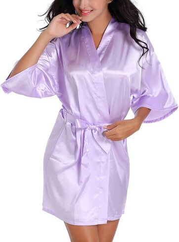 Women's Satin Kimono Short Robe for Bridesmaid Wedding Party Getting Ready Robes with Rhinestones Dressing Gown in Saudi Arabia