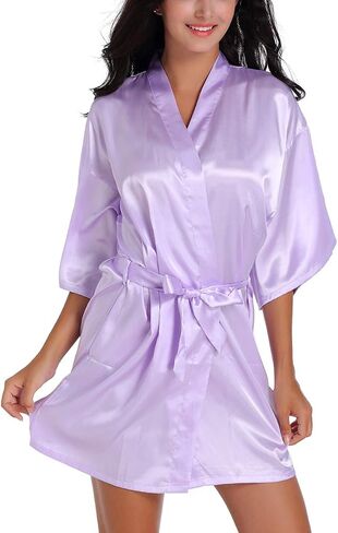 Women's Satin Kimono Short Robe for Bridesmaid Wedding Party Getting Ready Robes with Rhinestones Dressing Gown in Saudi Arabia