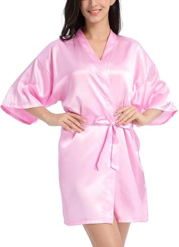 Women's Satin Kimono Short Robe for Bridesmaid Wedding Party Getting Ready Robes with Rhinestones Dressing Gown in Saudi Arabia
