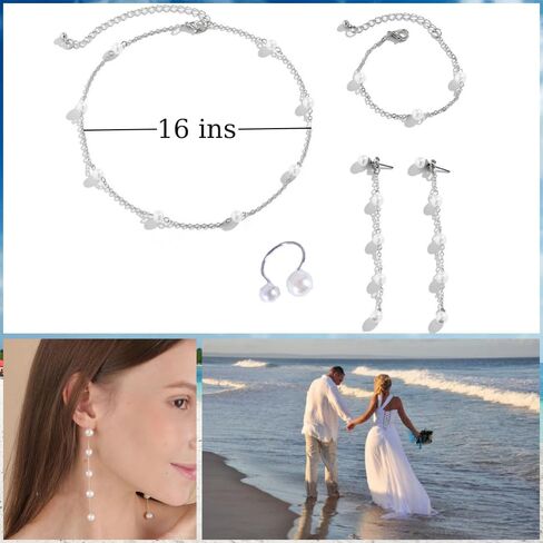 Silver Jewelry Set for Women, Long Pearl Earrings Dainty 14K Gold/Silver Plated Pearl Necklace and Earring Set Bridal Pearl Drop Earrings Pearl Choker Necklace Wedding Bridesmaid Jewelry Set Gifts for Women in Kuwait