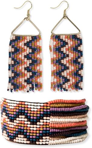 مجموعة مجوهرات بوهو بالحبر + سبيكة مطرزة - أقراط ويتني ذات شراشيب ومجموعة أساور مطاطية على الوجهين من تشارلي (أمستردام) in Kuwait