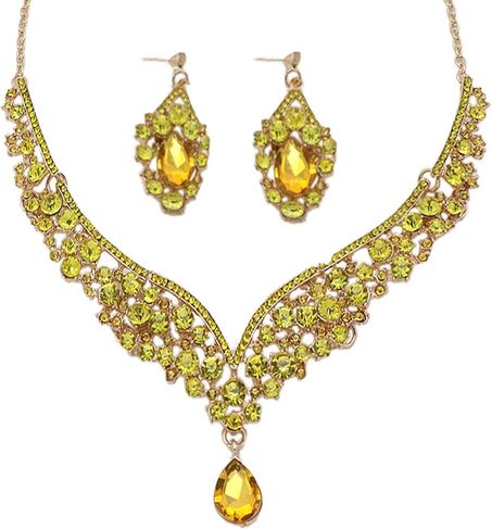 Beaded Necklace and Earring Set with Rhinestone Chains, Clear Stones, Fashion Jewelry Accessories for Women in Kuwait
