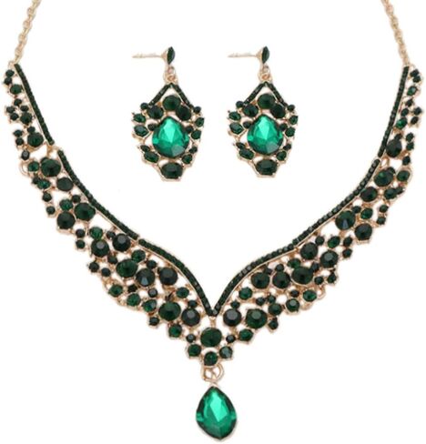 Beaded Necklace and Earring Set with Rhinestone Chains, Clear Stones, Fashion Jewelry Accessories for Women in Kuwait